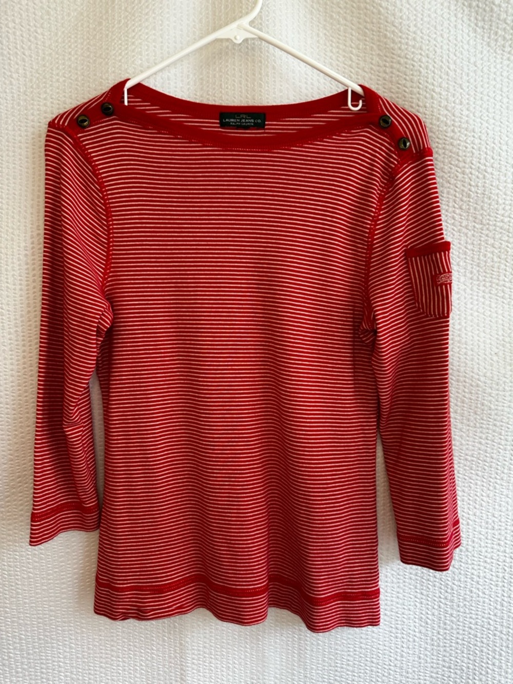 Ralph Lauren Women’s Red White Striped Long Sleeve Top Size: Small